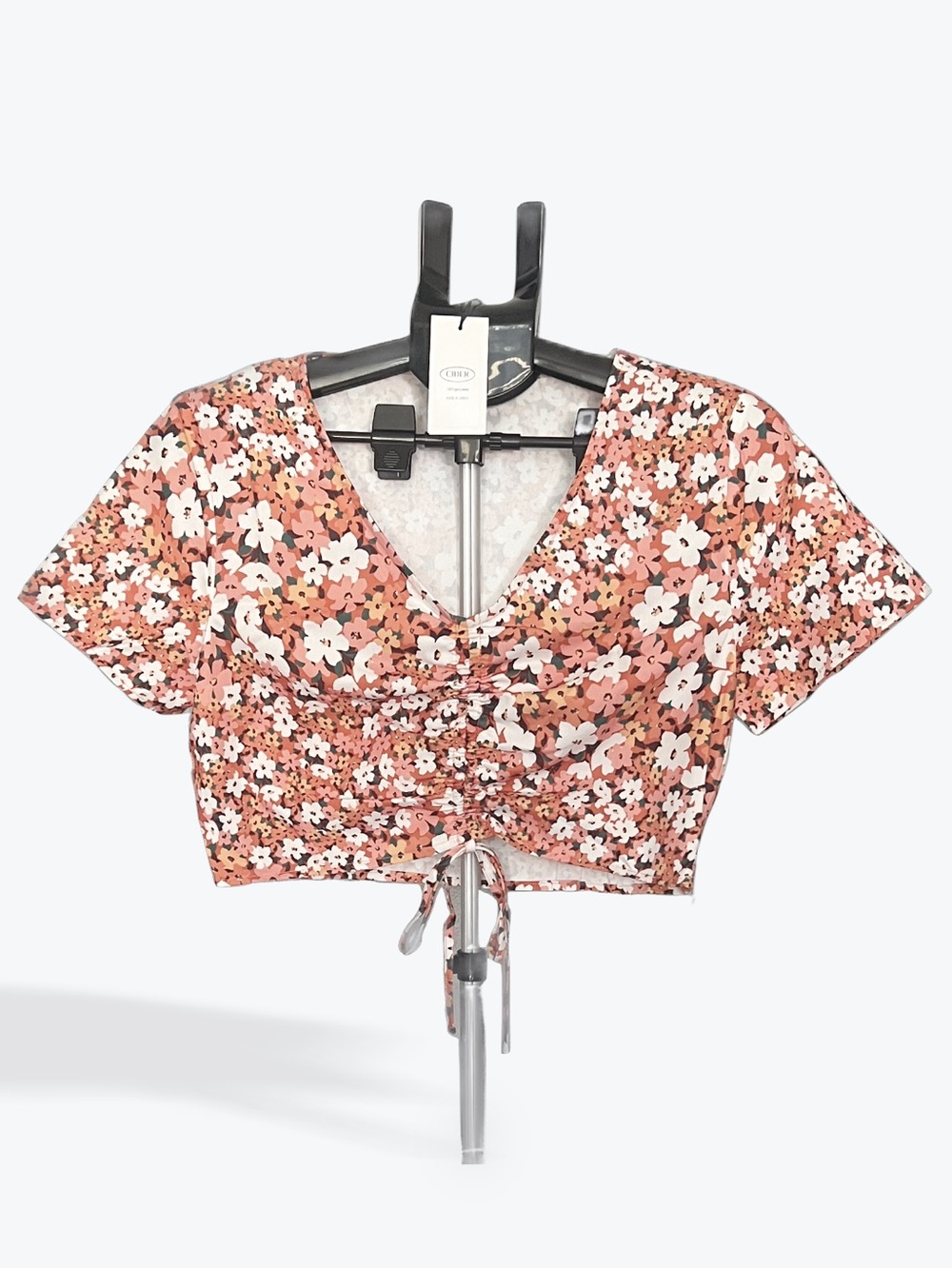 Cider Floral Ruched Drawstring Crop Top
